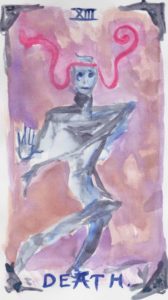 Death, Tarot card in watercolor by Gwendolyn Womack, author of The Fortune Teller