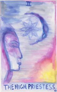 The High Priestess, Tarot card in watercolor by Gwendolyn Womack, author of The Fortune Teller
