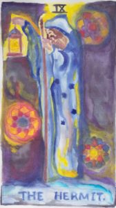 The Hermit, Tarot card in watercolor, by Gwendolyn Womack, author of The Fortune Teller